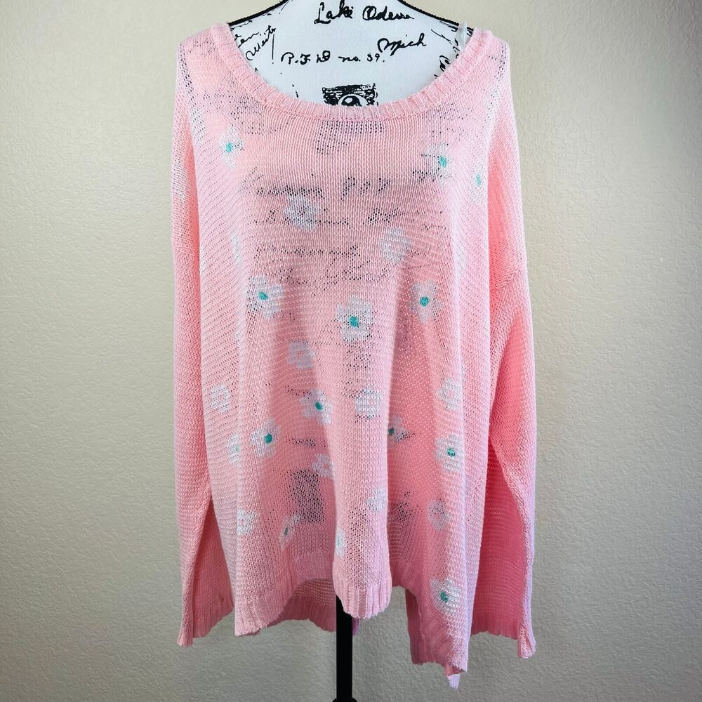 Mine Girly Daisy Print Long Sleeve Corset Back Knit Pullover Sweater Top Edge 3X - Picture 7 of 16